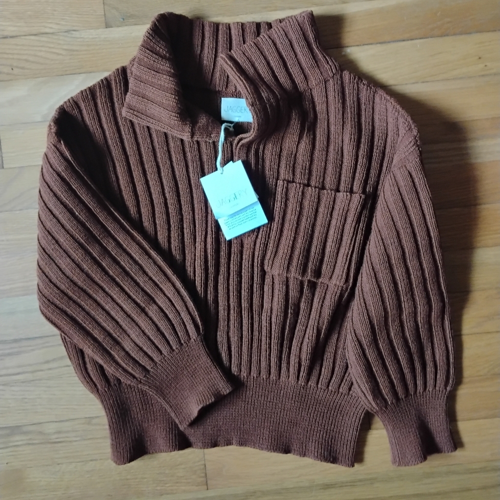 Jaggery London Lenny RibbedWool Sweater In rust With Collar *** size 1 Wool 100%